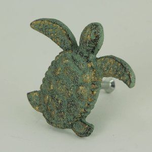 Set of 12 Green Verdigris Cast Iron Sea Turtle Drawer Pulls